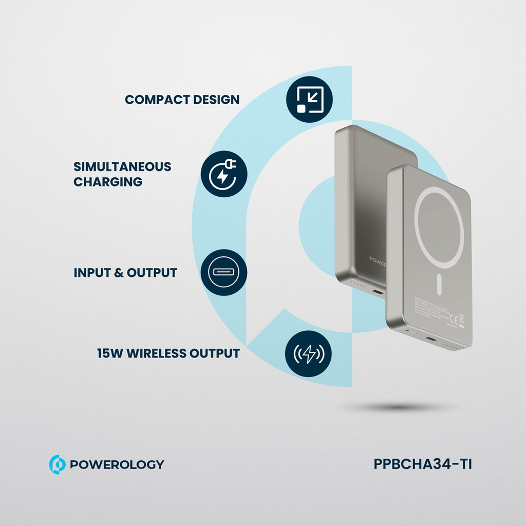 POWEROLOGY 10000MAH MAGSAFE ALUMINIUM POWERBANK TITANIUM PPBCHA34-TITANIUM thumbnail 16