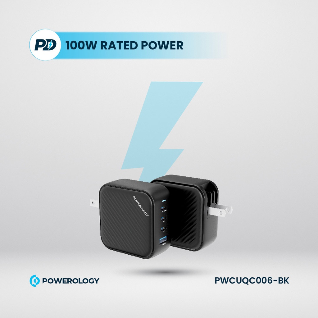 POWEROLOGY TRIPLE PD GAN CHARGER PD100W USB A TO QC 3.0 BLACK thumbnail 11