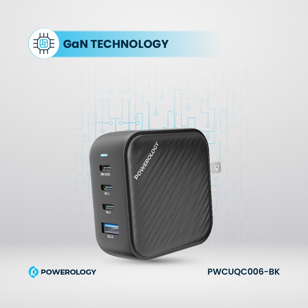 POWEROLOGY TRIPLE PD GAN CHARGER PD100W USB A TO QC 3.0 BLACK thumbnail 10
