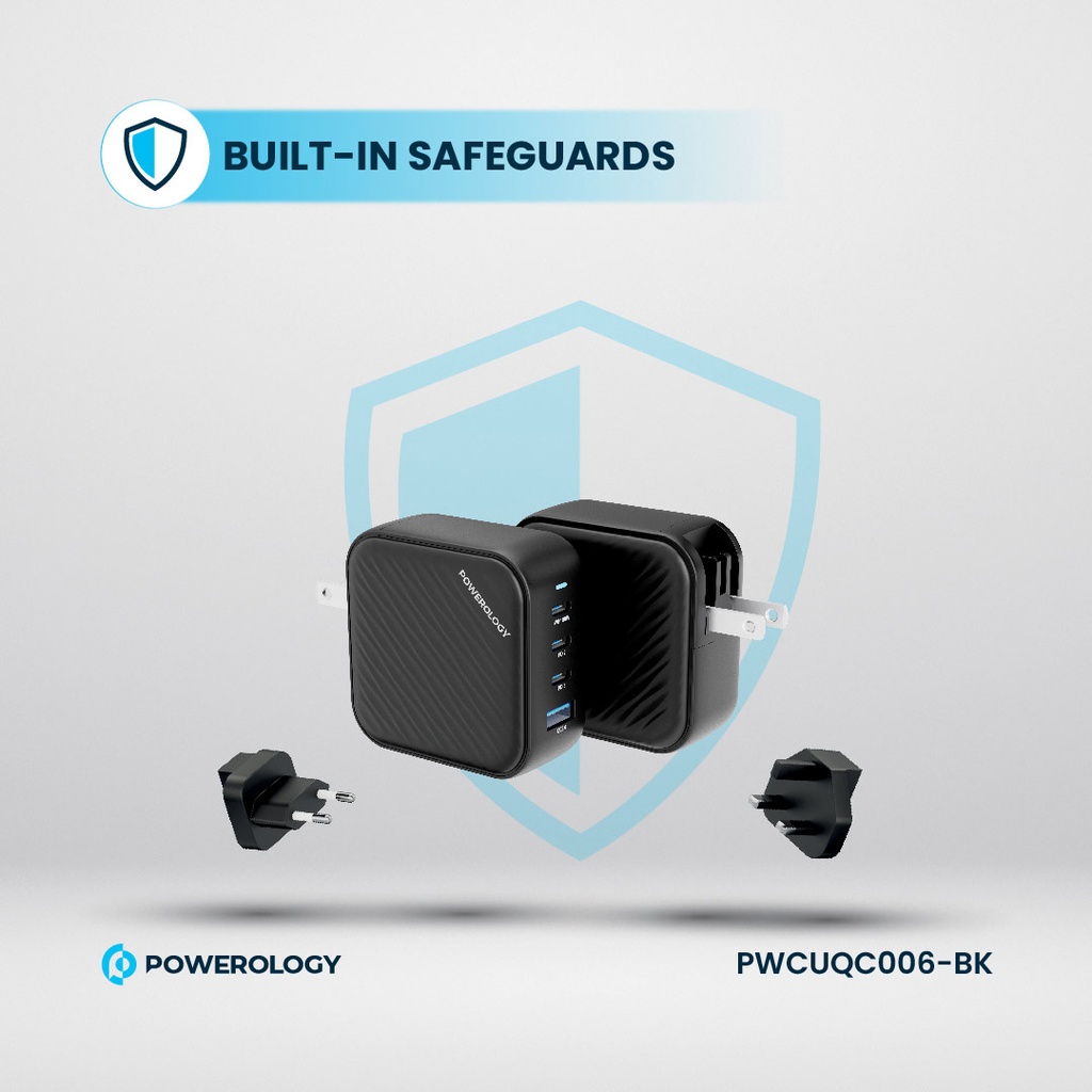 POWEROLOGY TRIPLE PD GAN CHARGER PD100W USB A TO QC 3.0 BLACK thumbnail 8