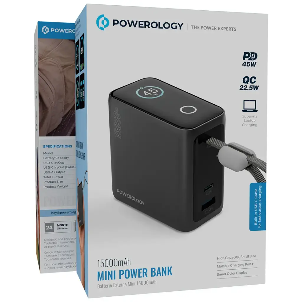 POWEROLOGY 15000MAH MINI POWERBANK BLACK PPBCHA60BK thumbnail 5