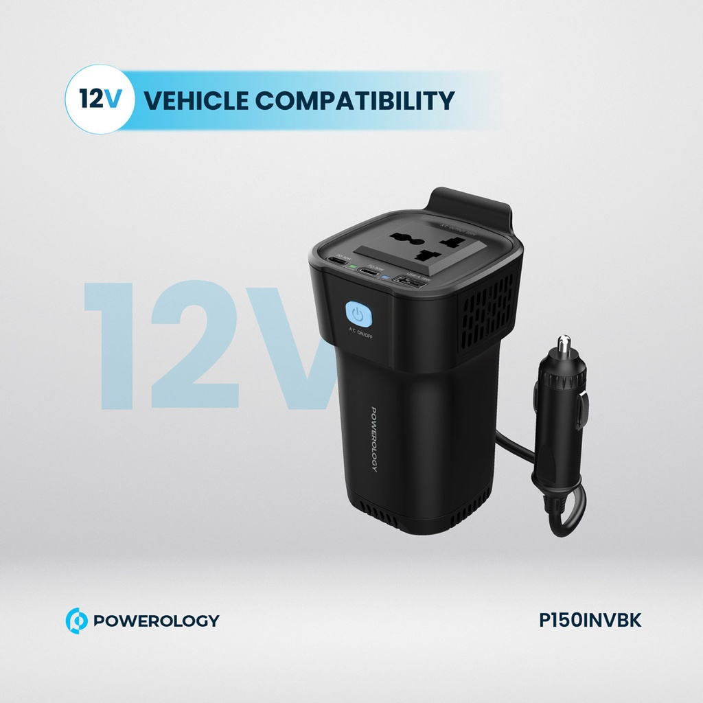 POWEROLOGY POWER INVERTER CUP HOLDER 150W 30 PD DUAL USB C & USB A QC3.0 BLACK P150INVBK thumbnail 10