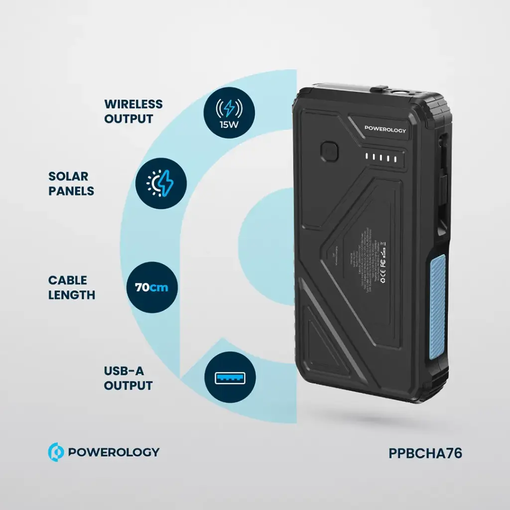POWEROLOGY 20000MAH SOLAR WIRELESS CHARGING POWERBANK BLACK PPBCHA76 thumbnail 12