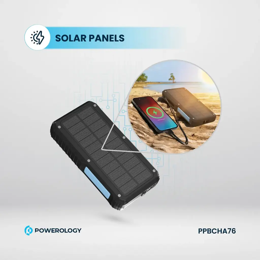 POWEROLOGY 20000MAH SOLAR WIRELESS CHARGING POWERBANK BLACK PPBCHA76 thumbnail 10
