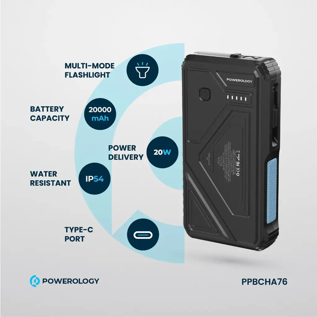 POWEROLOGY 20000MAH SOLAR WIRELESS CHARGING POWERBANK BLACK PPBCHA76 thumbnail 17