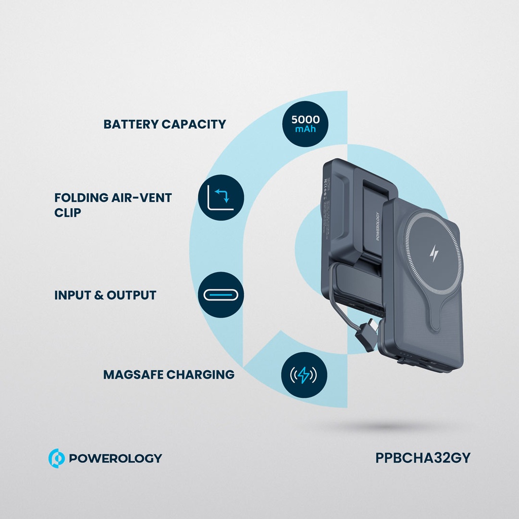 POWEROLOGY 5000MAH POWER BANK MAGSAFE CHARING AIR-VENT MOUNT 20PD GRAY PPBCHA32GY thumbnail 23