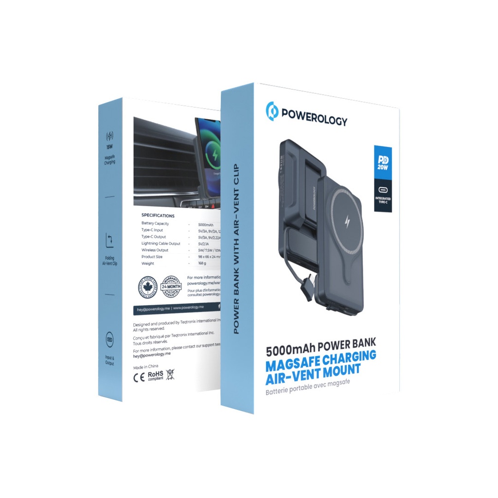 POWEROLOGY 5000MAH POWER BANK MAGSAFE CHARING AIR-VENT MOUNT 20PD GRAY PPBCHA32GY thumbnail 16