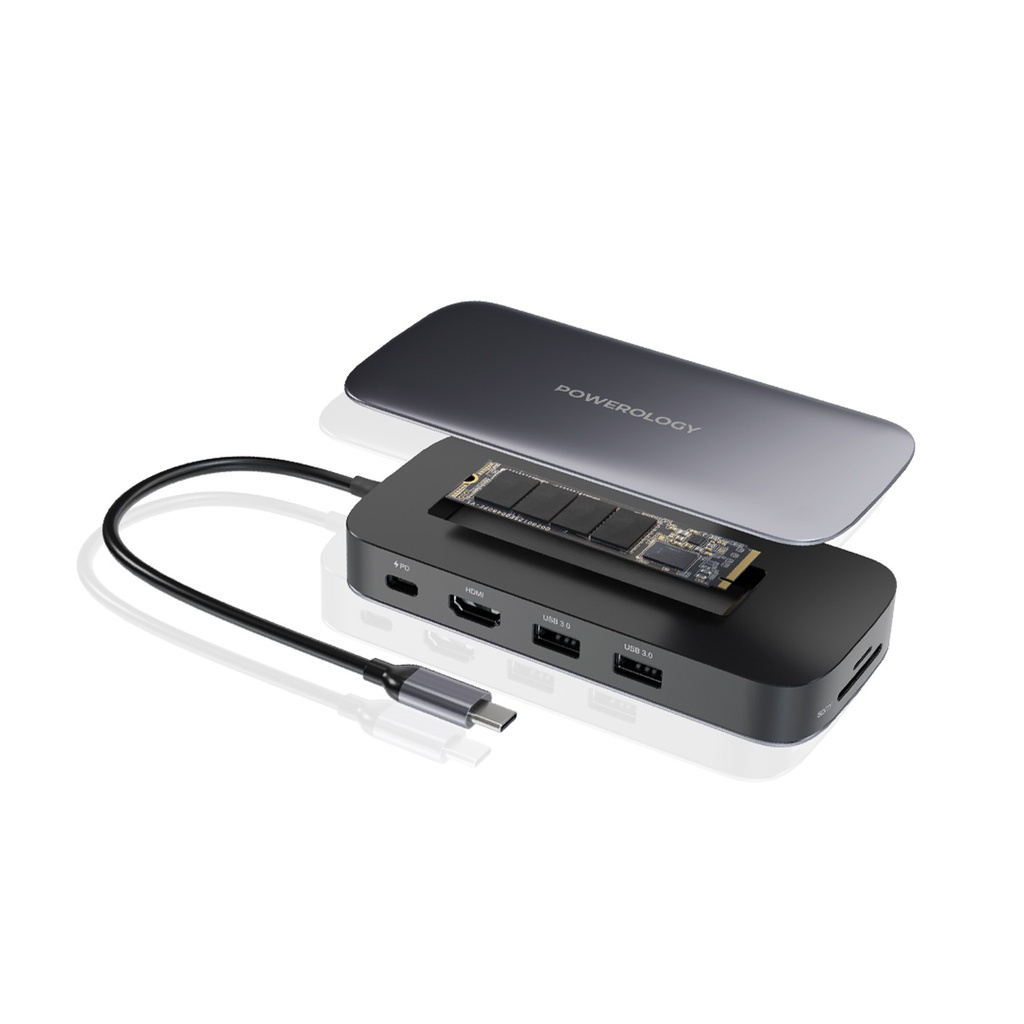 POWEROLOGY 512GB USB C AND SSD DRIVE ALL IN ONE CONNECTIVITY AND STORAGE 100W PWDSHB512 thumbnail 7