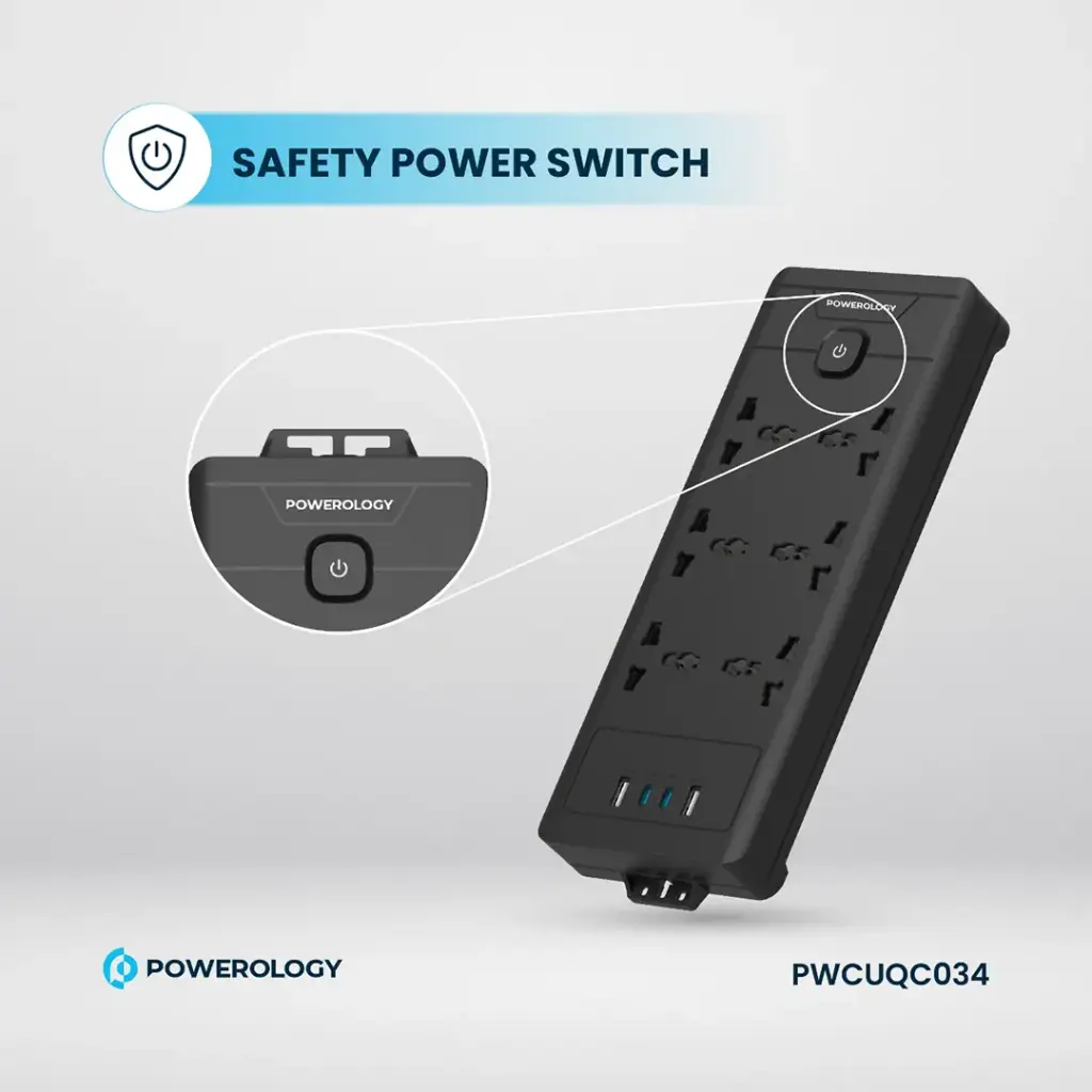 POWEROLOGY 6AC 2500W POWER STRIP BLACK PWCUQC034 thumbnail 6