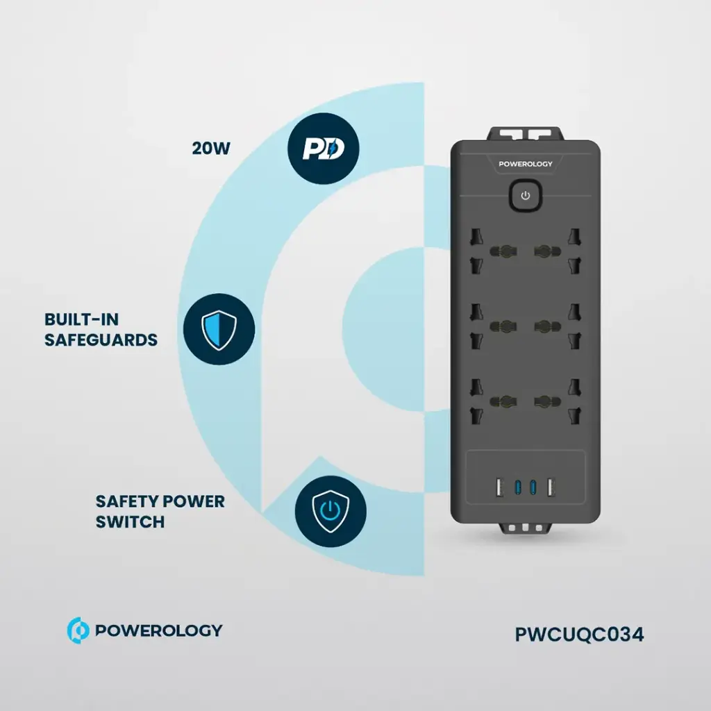 POWEROLOGY 6AC 2500W POWER STRIP BLACK PWCUQC034 thumbnail 9