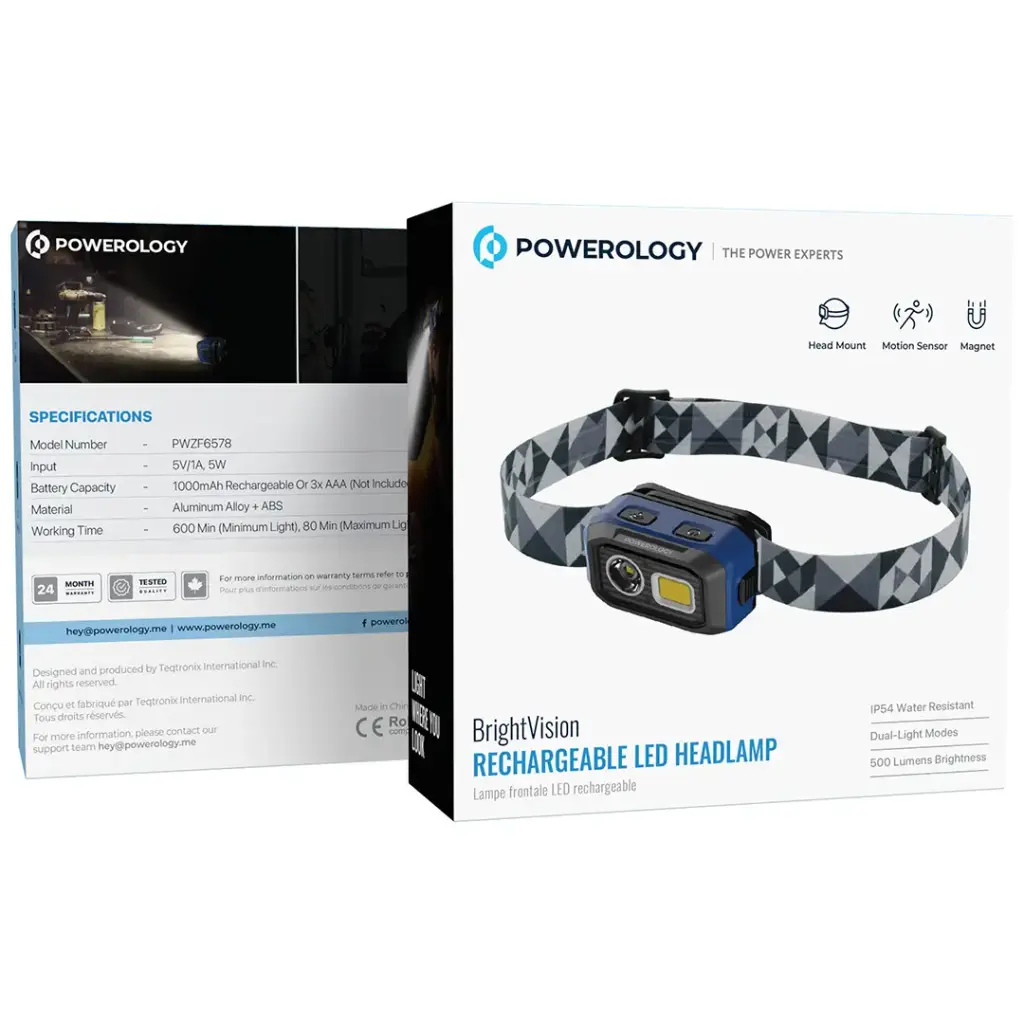 POWEROLOGY BRIGHT VISION RECHARGEABLE LED HEAD LAMP BLACK PWZF6578BK thumbnail 7