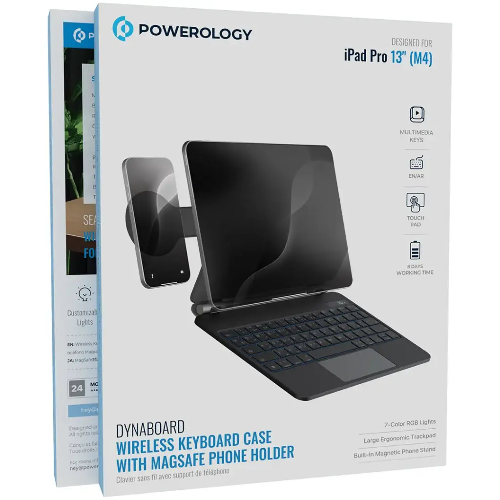 POWEROLOGY DYNABOARD WIRELESS KEYBOARD CASE WITH MAGSAFE PHONE HOLDER FOR IPAD PRO 13 M4 BLACK PWMK13BK thumbnail 7
