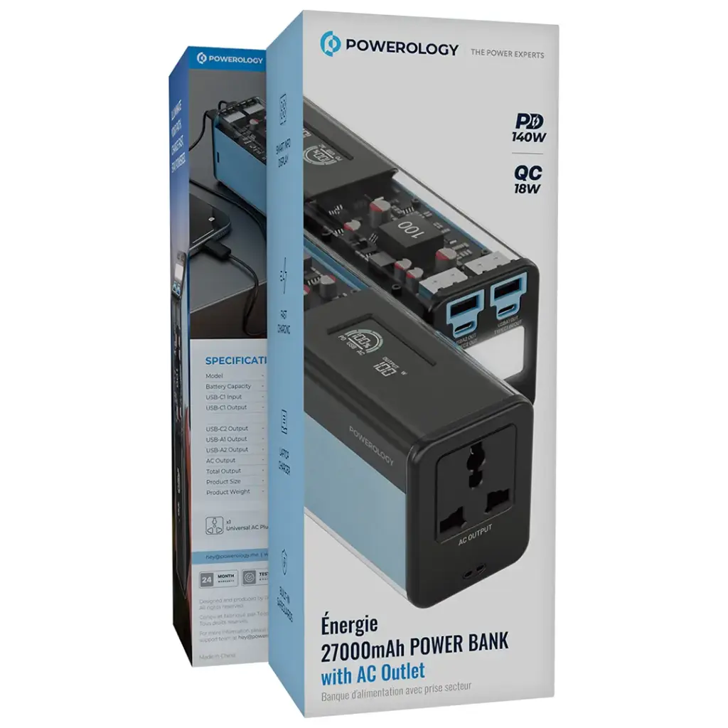 POWEROLOGY ENERGIE 27000MAH POWER BANK WITH AC OUTLET BLACK PPBCHA93BK thumbnail 6
