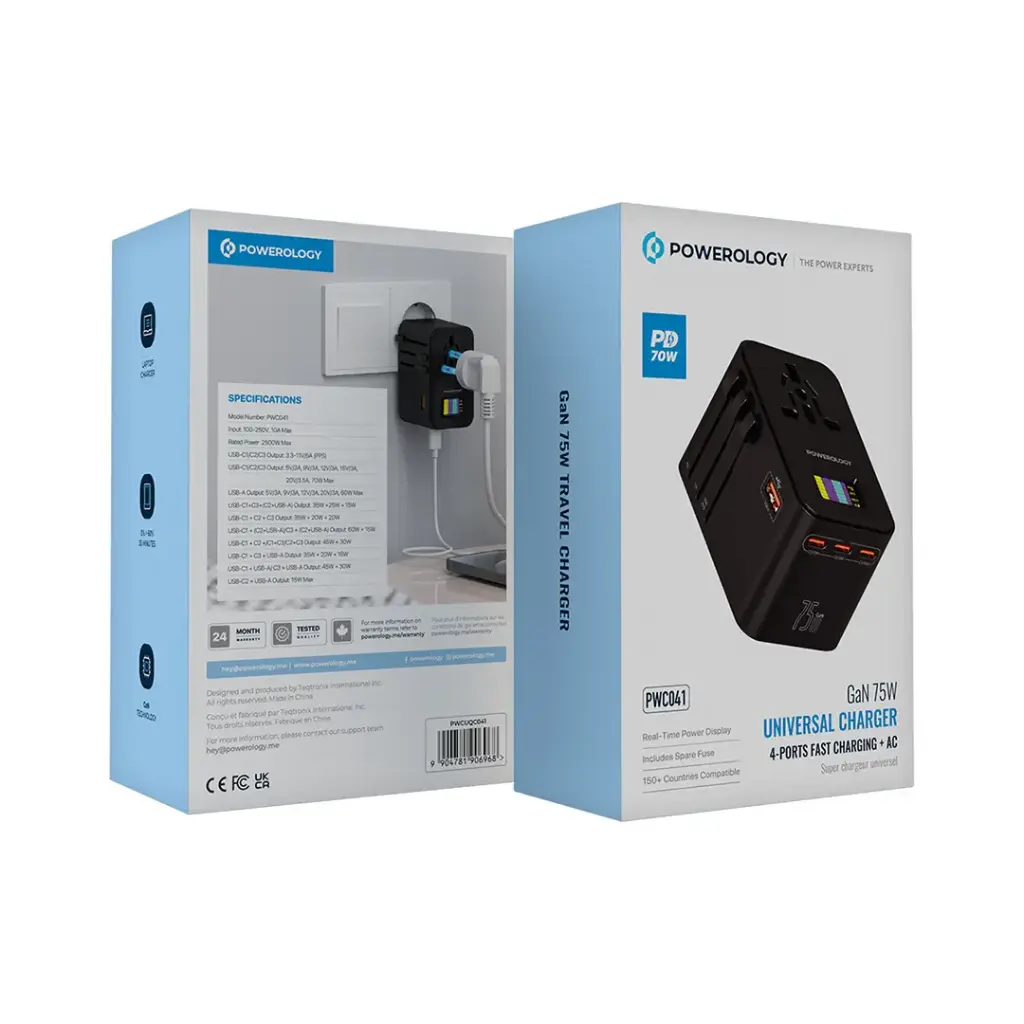 POWEROLOGY GAN 75W UNIVERSAL CHARGER BLACK PWCUQC041 thumbnail 5