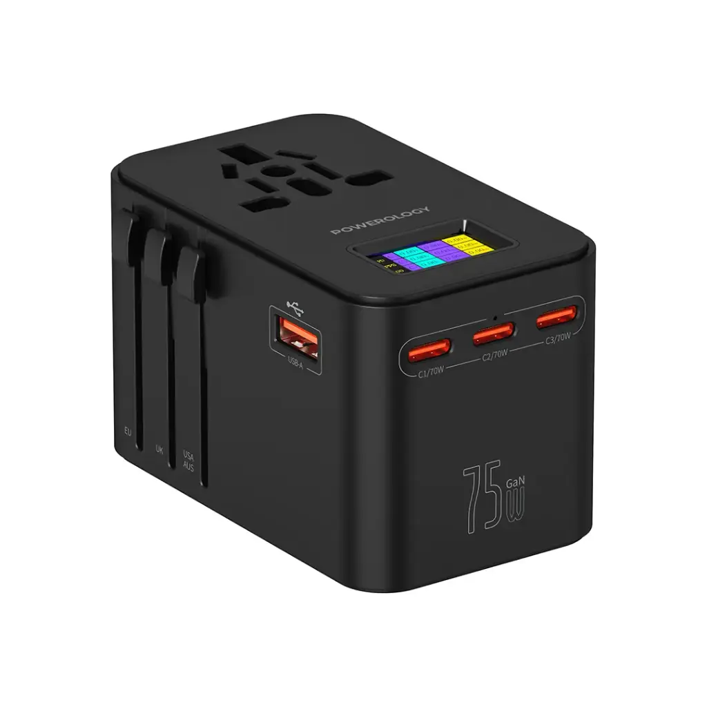 POWEROLOGY GAN 75W UNIVERSAL CHARGER BLACK PWCUQC041 thumbnail 3
