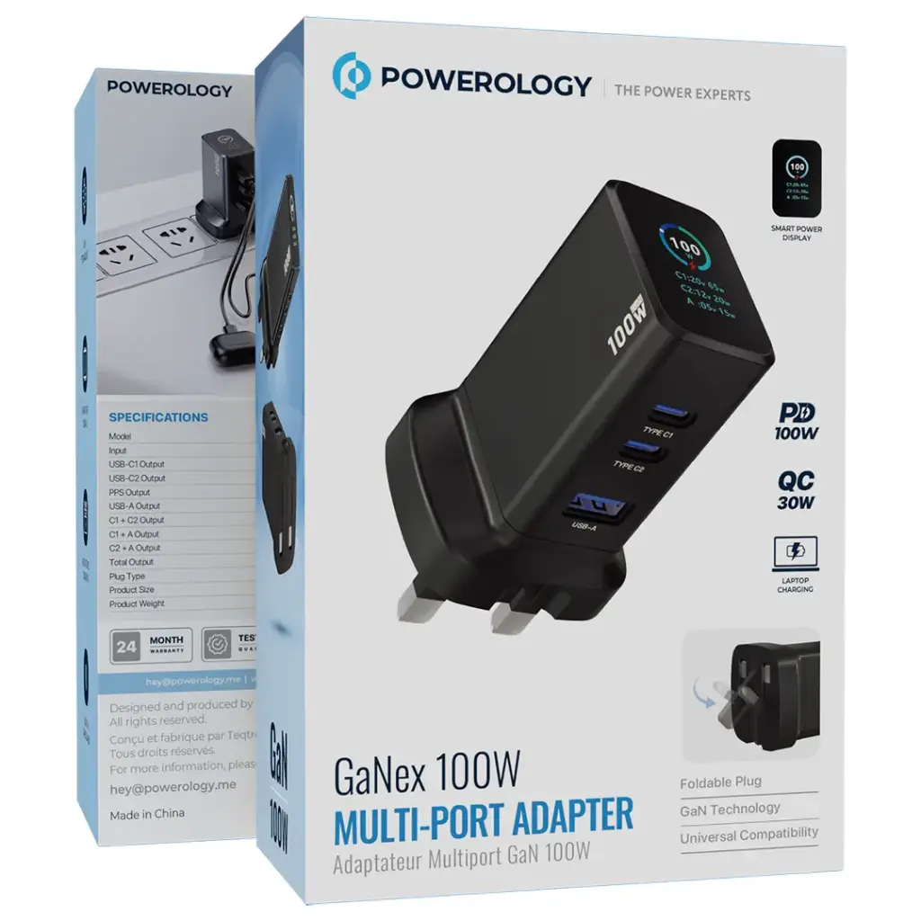 POWEROLOGY GANEX 67W MUTI PORT ADATER BLACK PWC2417BK