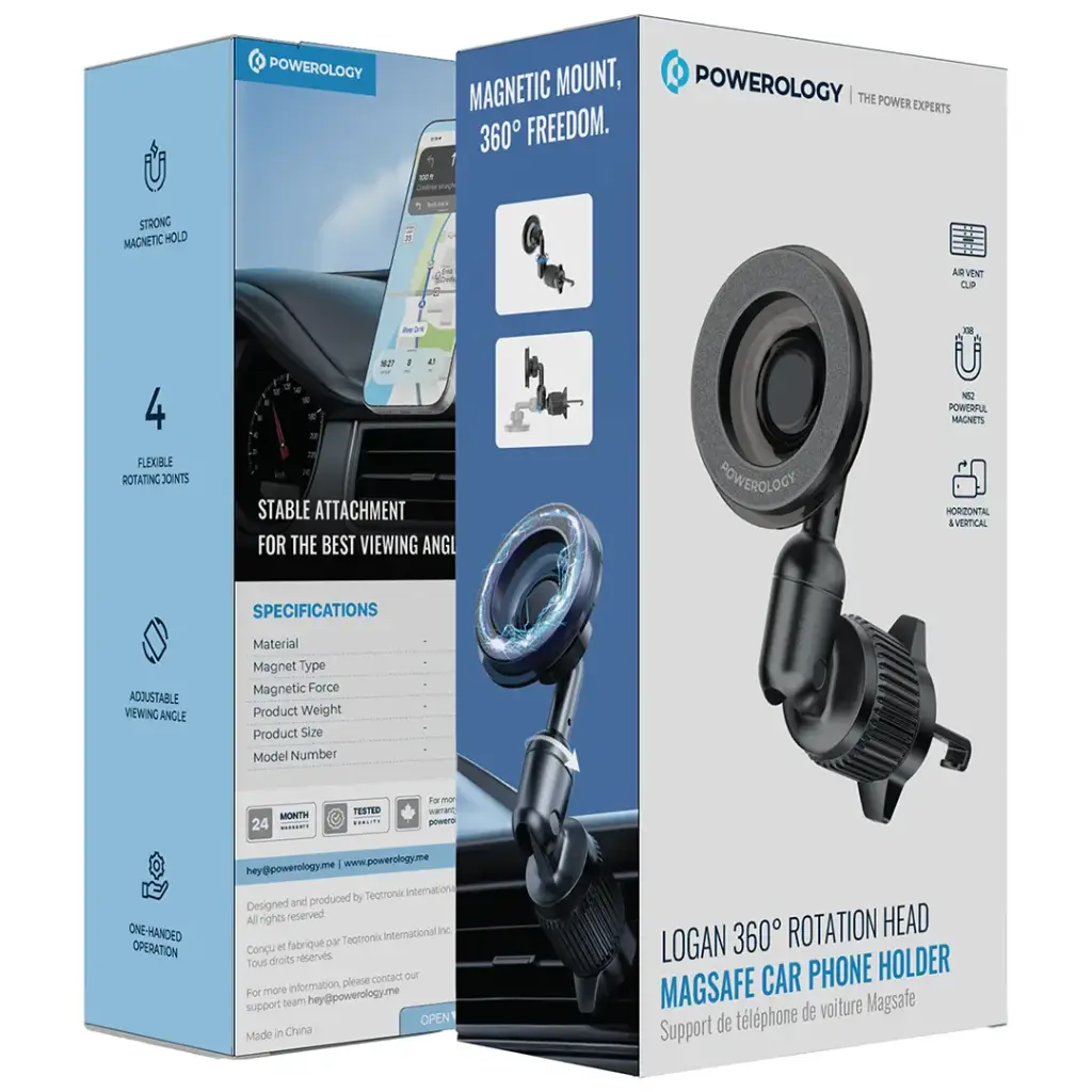POWEROLOGY LOGAN 360 ROTATION HEAD MAGSAFE CAR PHONE HOLDER BLACK PWS16BK thumbnail 5