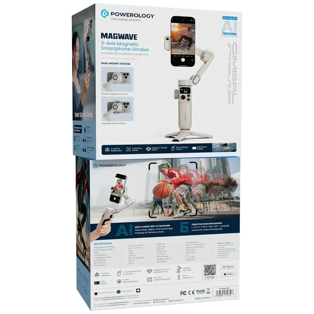 POWEROLOGY MAGWAVE 3-AXIS MAGNETIC SMART PHONE GIMBAL WHITE PWSMP2WH thumbnail 5