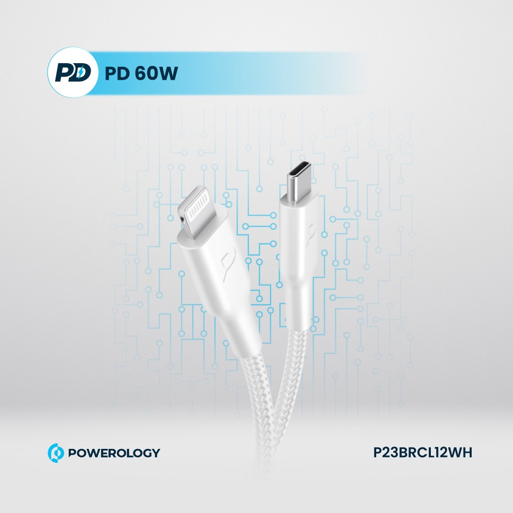 POWEROLOGY BRAIDED USB C TO USB C LIGHTNING DATA CABLE 1.2M WHITE thumbnail 4