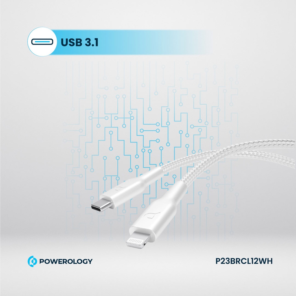 POWEROLOGY BRAIDED USB C TO USB C LIGHTNING DATA CABLE 1.2M WHITE thumbnail 7