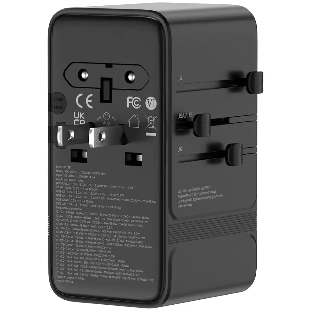 POWEROLOGY SPETROVA GAN MULTI PORT UNIVERSAL ADAPTER PD 140W BLACK PPBCHA120BK thumbnail 7