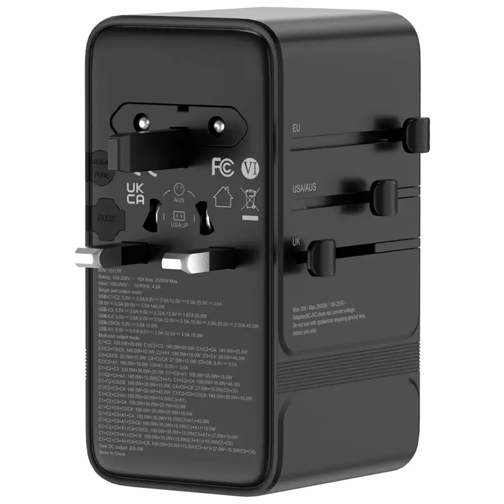 POWEROLOGY SPETROVA GAN MULTI PORT UNIVERSAL ADAPTER PD 140W BLACK PPBCHA120BK thumbnail 9
