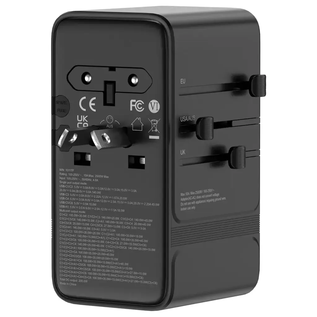 POWEROLOGY SPETROVA GAN MULTI PORT UNIVERSAL ADAPTER PD 140W BLACK PPBCHA120BK thumbnail 10