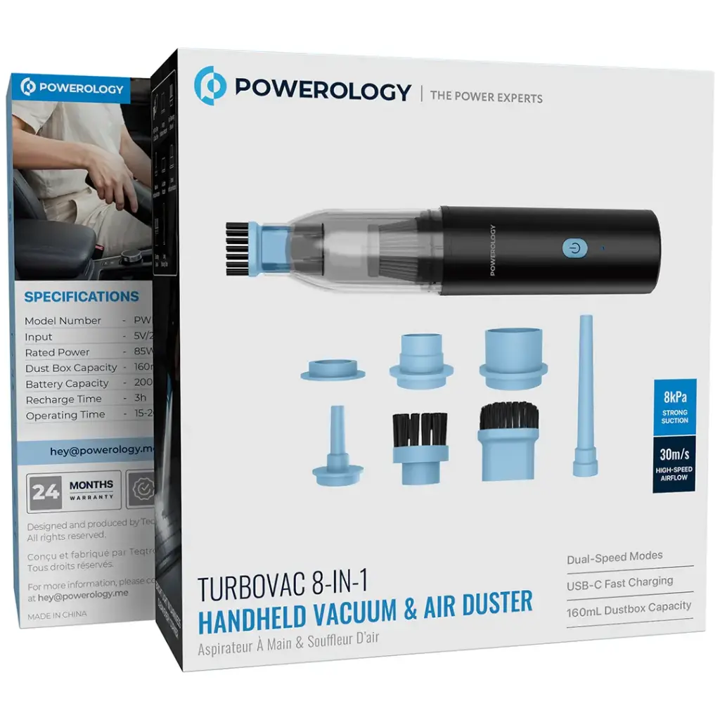 POWEROLOGY TURBOVAC 8 IN 1 HANDHELD VACUUM AND AIR DUSTER BLACK PWLFVD05BK thumbnail 7