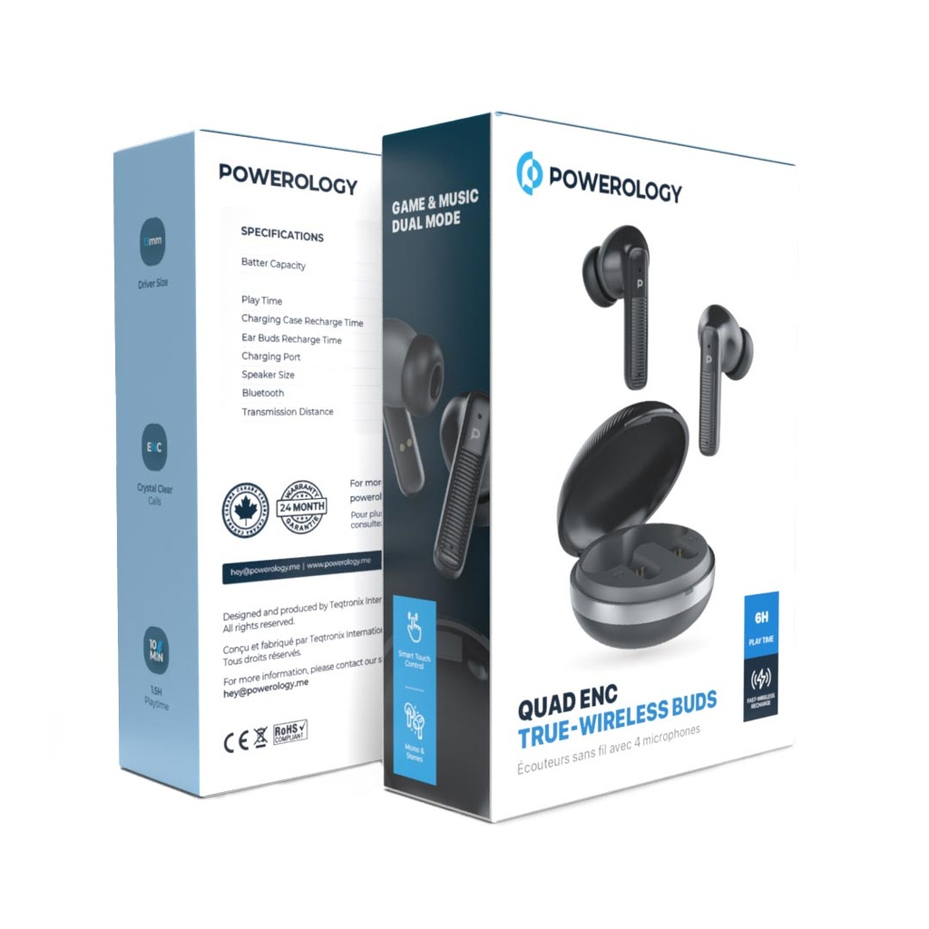 POWEROLOGY QUAD ENC TRUE WIRELESS BUDS BLACK PWLAU006BK thumbnail 5