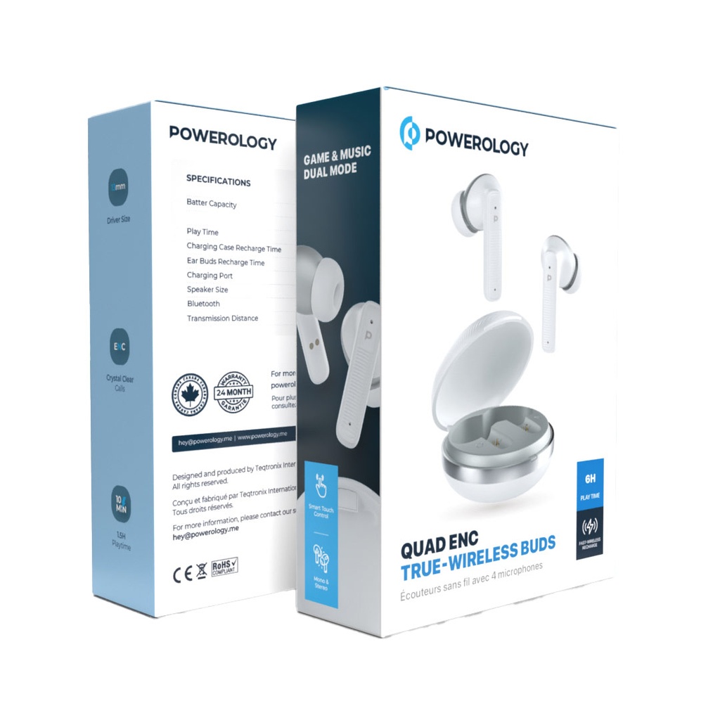 POWEROLOGY QUAD ENC TRUE WIRELESS BUDS WHITE PWLAU006WH thumbnail 5