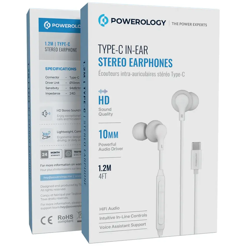 POWEROLOGY TYPE C IN EAR STEREO EARPHONES WHITE PWEPHCR28WH thumbnail 3