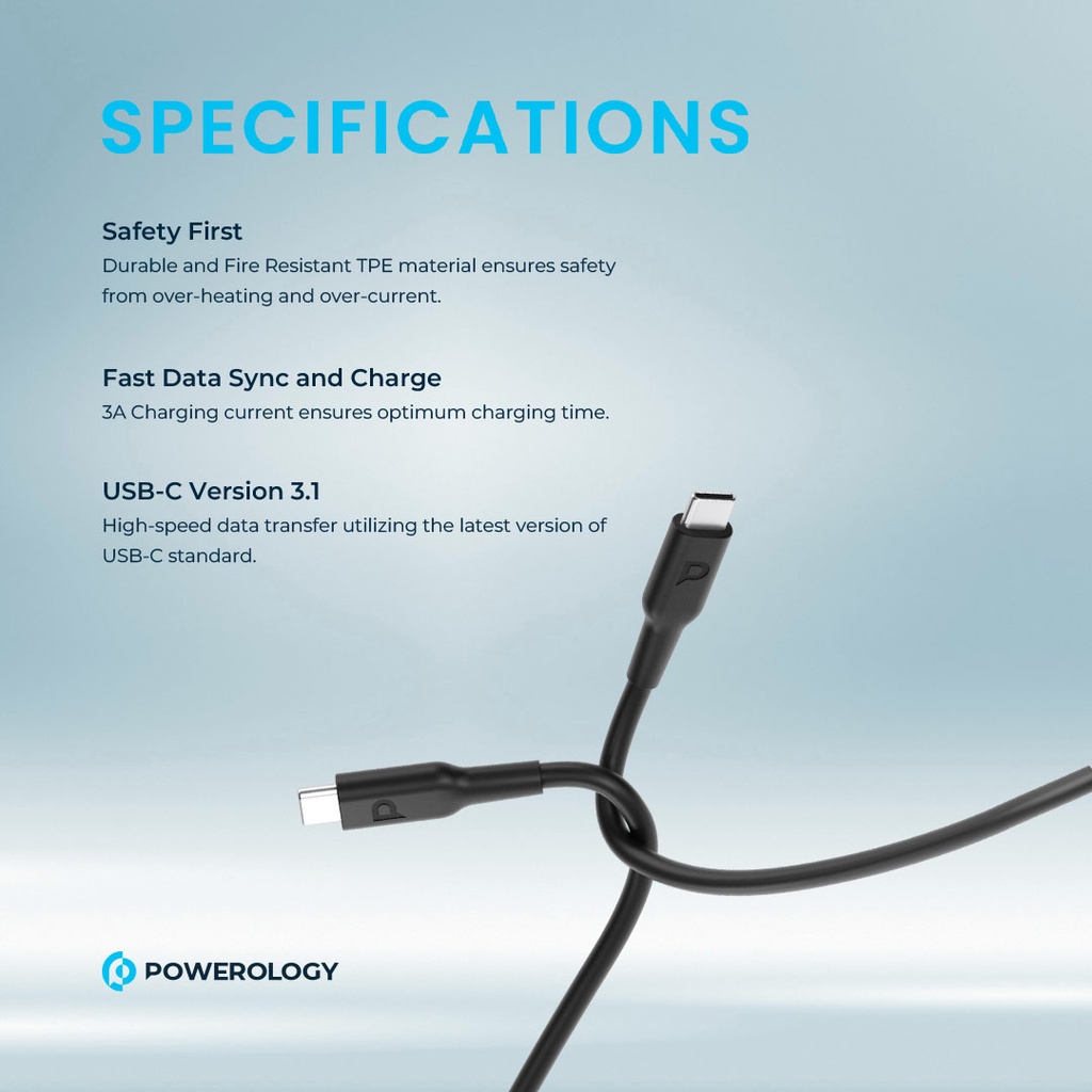 POWEROLOGY TYPE C TO TYPE C CABLE 1.2M PD100W BLACK PWCTC1M-BK thumbnail 13