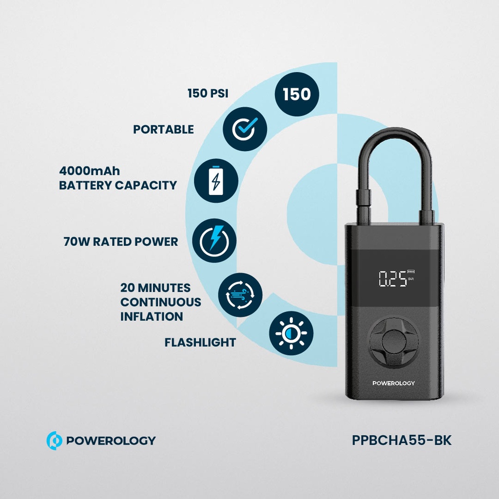 POWEROLOGY ULTRA PORTABLE AIR COMPRESSOR POWER BANK PP055 BLACK PPBCHA55 thumbnail 11