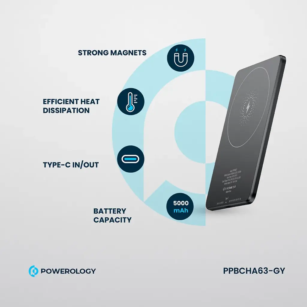 POWEROLOGY ULTRA THIN 5000MAH MAGSAFE POWERBANK GREY PBCHA63-GY thumbnail 9