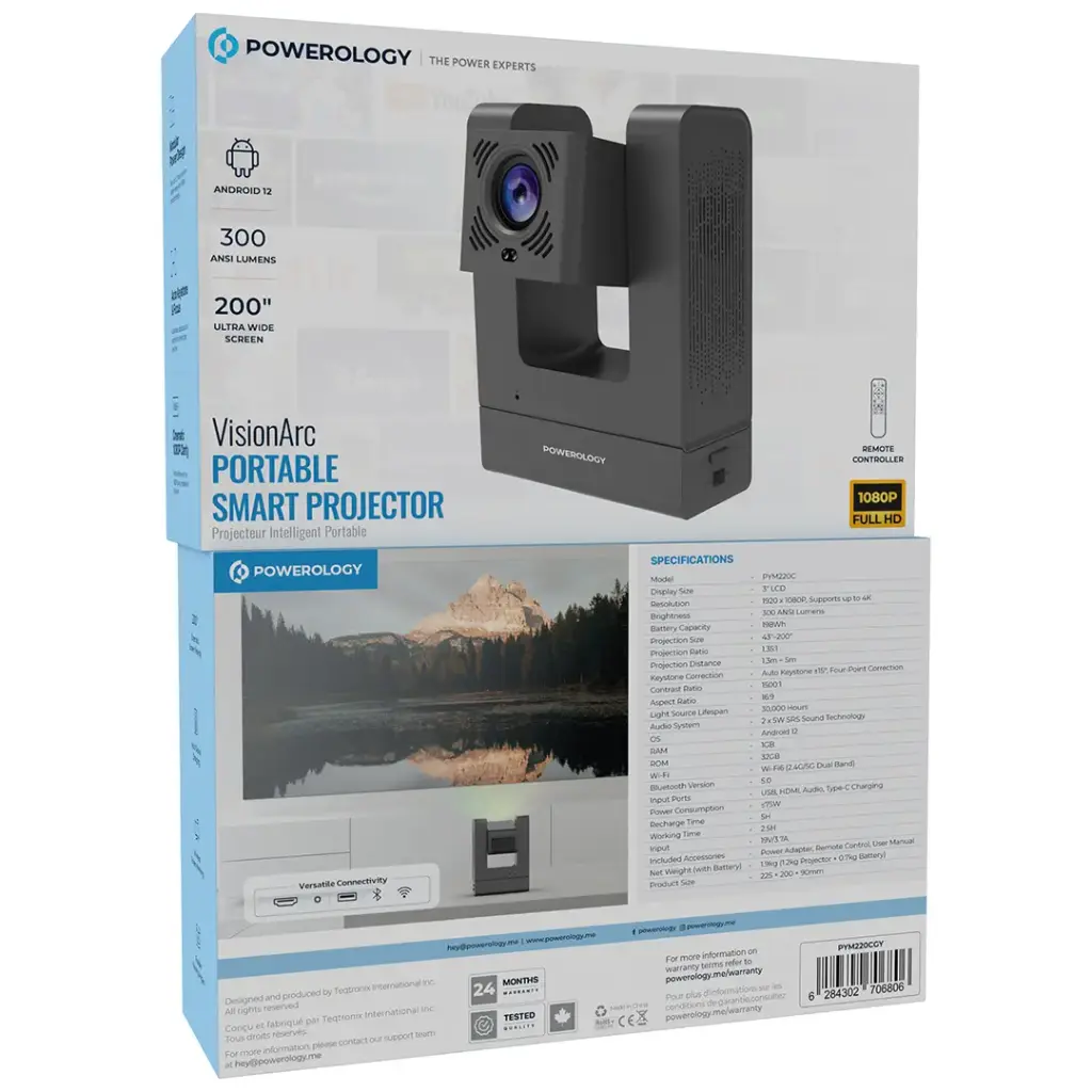 POWEROLOGY VISIONARC PORTABLE SMART PROJECTOR GRAY PYM220CGY thumbnail 3