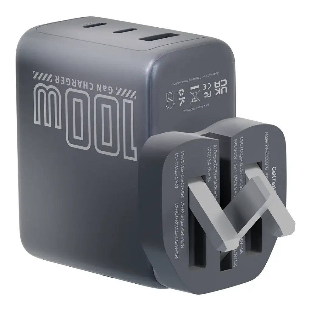 POWEROLOGY VOLTFLOW 100W AVS GAN WALL CHARGER GRAY PWCUQC070GY thumbnail 7