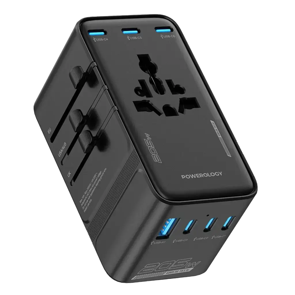 POWEROLOGY SPETROVA GAN MULTI PORT UNIVERSAL ADAPTER PD 140W BLACK PPBCHA120BK