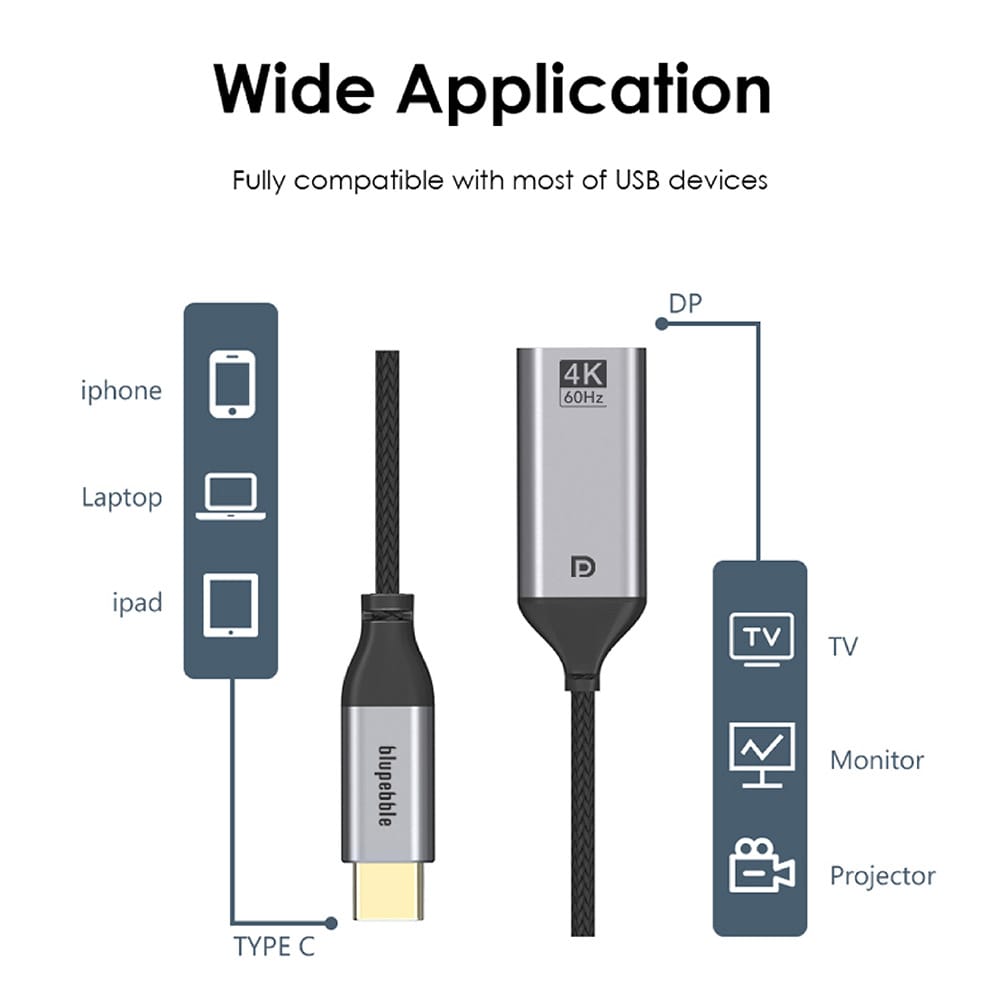 BLUPEBBLE USB-C TO 4K HDMI ADAPTER GRAY  BP-C4KHDMI-GY thumbnail 7