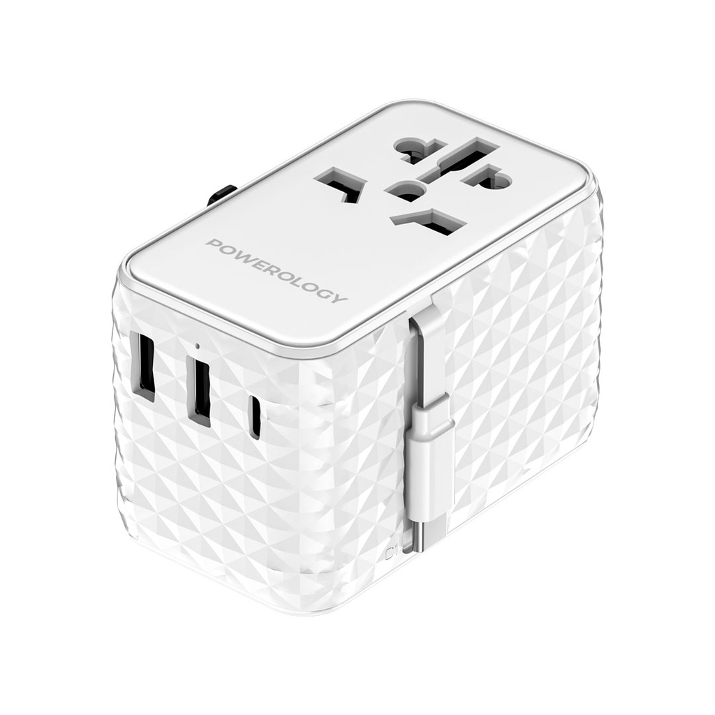 POWEROLOGY GAN 20W PD UNIVERSAL CHARGER WITH TYPE C CABLE WHITE PWCUQC028-WH