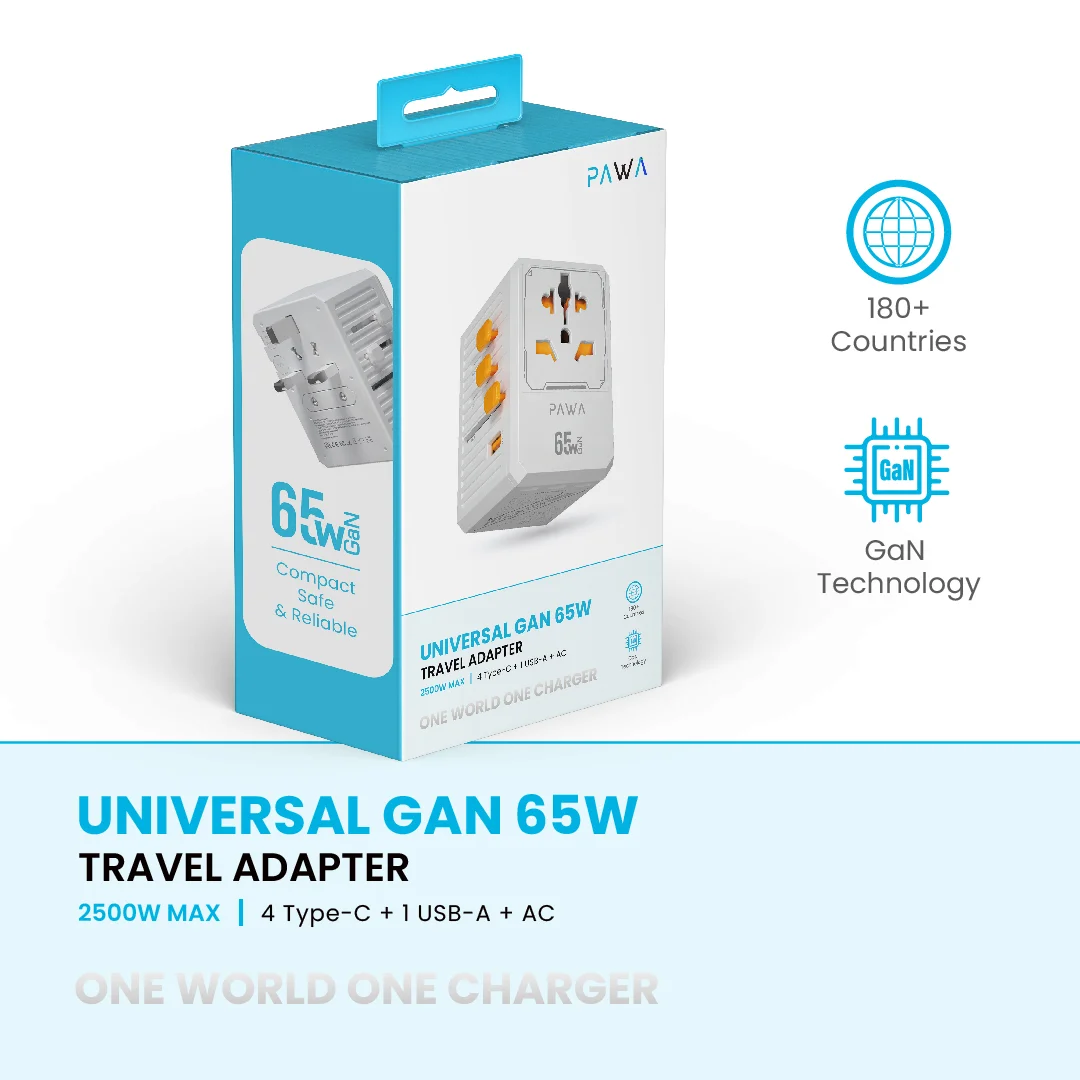 PAWA UNIVERSAL GAN 65W TRAVEL ADAPTER WHITE PW-TCUTA65W-WH thumbnail 7