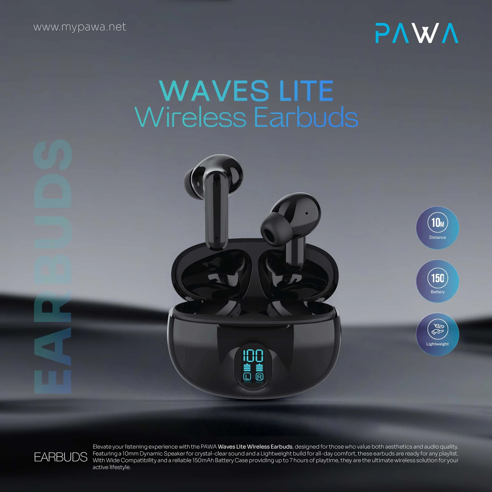 PAWA WAVES LITE WIRELESS EARBUDS BLACK PW-EBW054-BK thumbnail 9