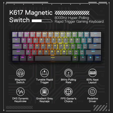 Redragon Fizz RGB Wired 61 Keys Mechanical Keyboard (K617CTB-RGB) - Compact Design with Customizable Lighting thumbnail 8