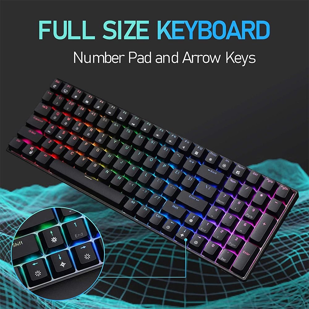 ROYAL KLUDGE GAMING KEYBOARD RGB TRI MODE HOT PLUG BLUE SWITCH BLACK RK100 thumbnail 6