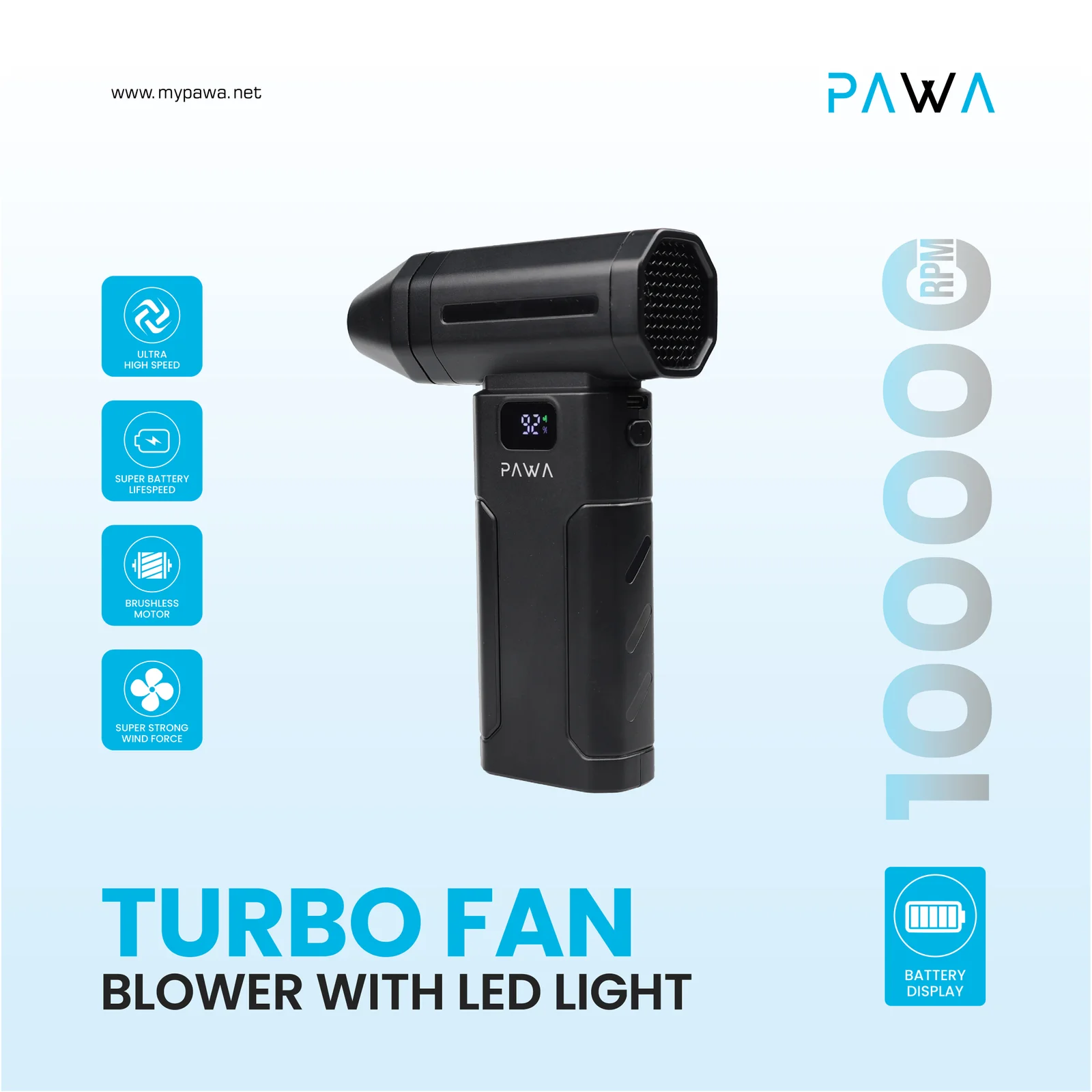 PAWA TURBO FAN BLOWER WITH LED LIGHT BLACK PW-LSTGG100-BK thumbnail 5