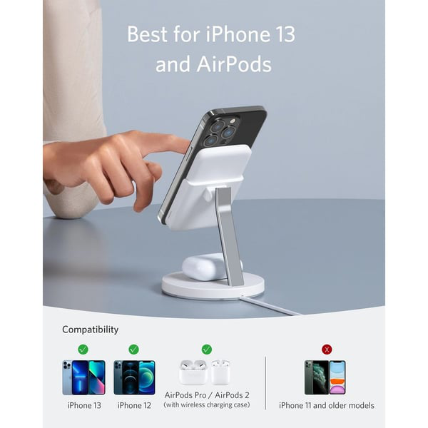 Anker 633 Magnetic Wireless Charger – Foldable MagGo Stand with 5,000 mAh Battery & 25 W USB‑C, White (B25A7221) thumbnail 8