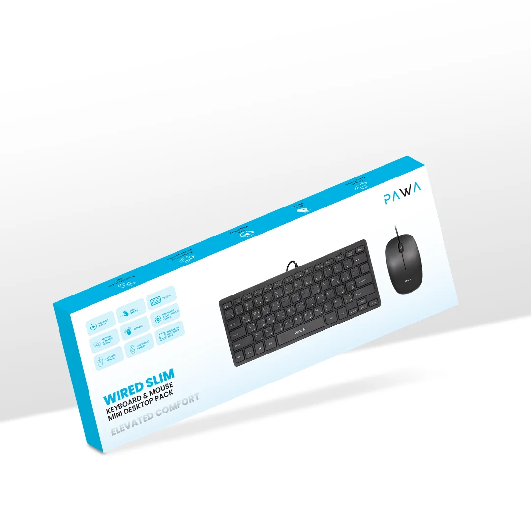 PAWA WIRED SLIM KEYBOARD AND MOUSE MINI DESKTOP PACK BLACK PW-CMBMKEA2-BK thumbnail 8