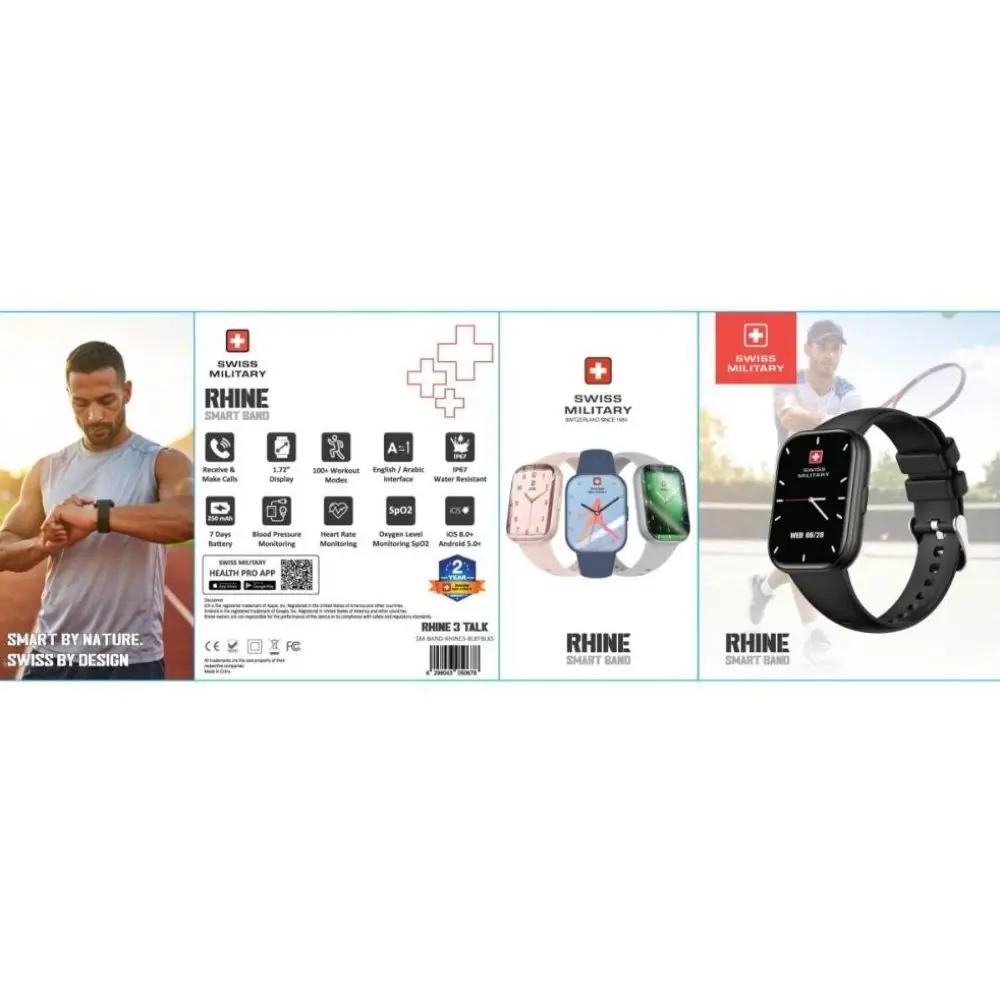 SWISS MILITARY RHINE SMART BAND  BLACK WITH 3 TALK  SM-BAND-RHINE3-BLKF BLKS thumbnail 10