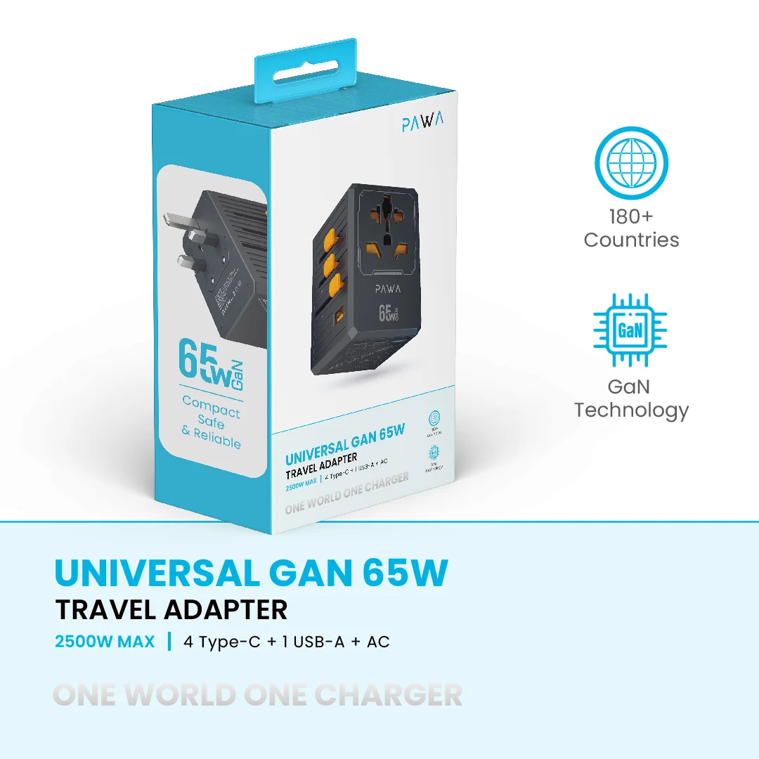 PAWA UNIVERSAL GAN 65W TRAVEL ADAPTER BLACK PW-TCUTA65W-BK thumbnail 7
