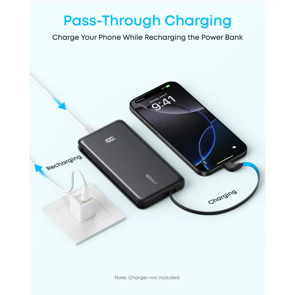 ANKER ZOLO POWER BANK 20000MAH BUILT IN USB-C CABLE BLACK A110EH11 thumbnail 4