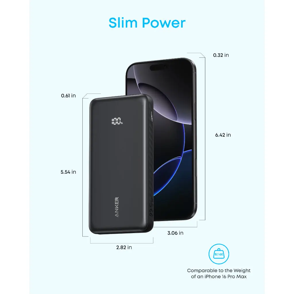 ANKER ZOLO POWER BANK 20000MAH BUILT IN USB-C CABLE BLACK A110EH11 thumbnail 8